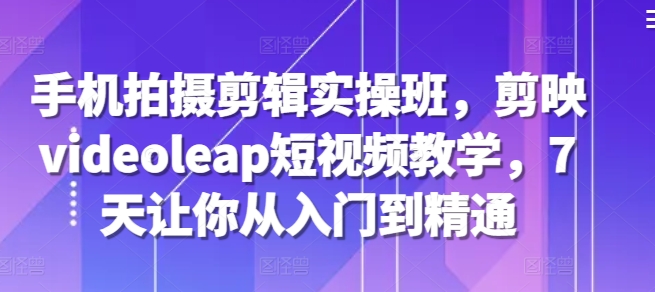 手机拍摄剪辑实操班，剪映videoleap短视频教学，7天让你从入门到精通-云创网