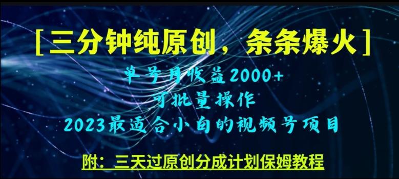 三分钟制作视频号纯原创，条条爆款，轻松月入过万【揭秘】-云创网