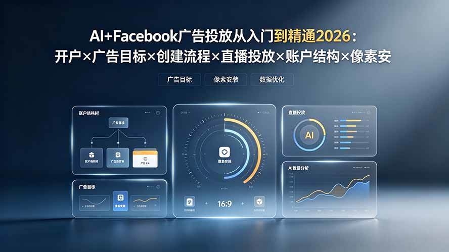 （19465期）AI+Facebook广告投放从入门到精通2026：开户×广告目标×创建流程×直播投放×账户结构×像素安装×AI赋能-云创网