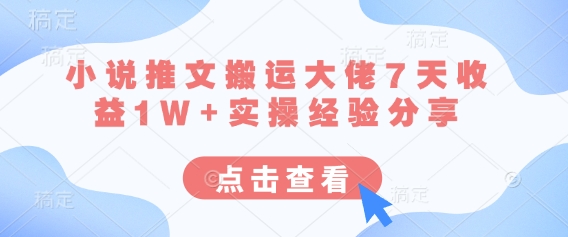 小说推文搬运大佬7天收益1W+实操经验分享-云创网