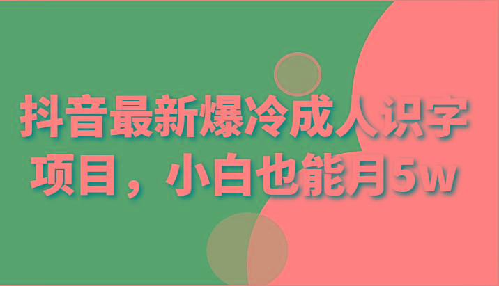 抖音最新爆冷成人识字项目，小白也能月5w-云创网