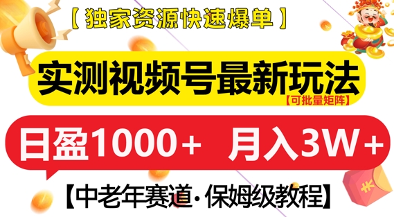 实测视频号最新玩法，中老年赛道，独家资源，月入过W+【揭秘】-云创网