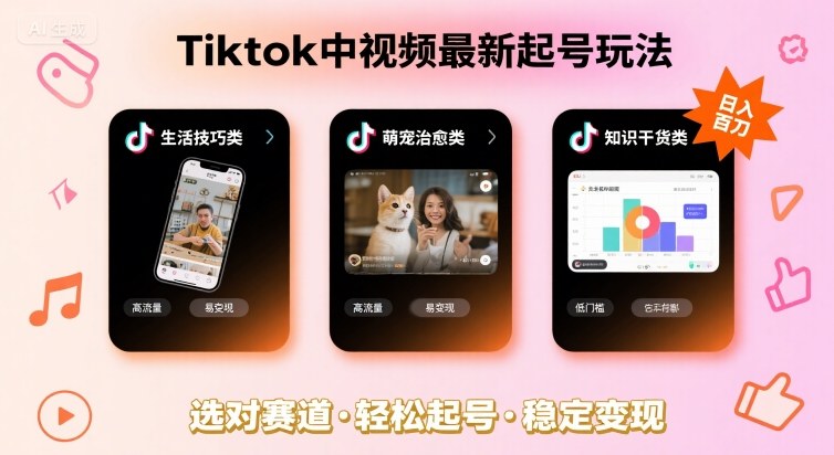 Tiktok中视频最新起号玩法，想要日入百刀，做好这几个赛道就可以了-云创网
