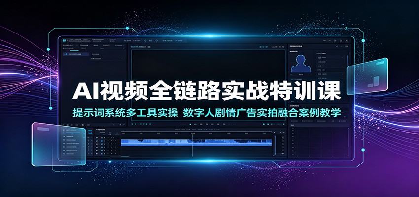 AI视频全链路实战特训课：提示词系统多工具实操，数字人剧情广告实拍融合案例教学-云创网