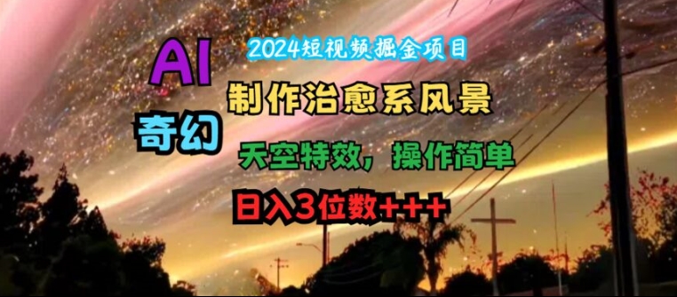 2024短视频掘金项目，AI制作治愈系风景，奇幻天空特效，操作简单，日入3位数【揭秘】-云创网
