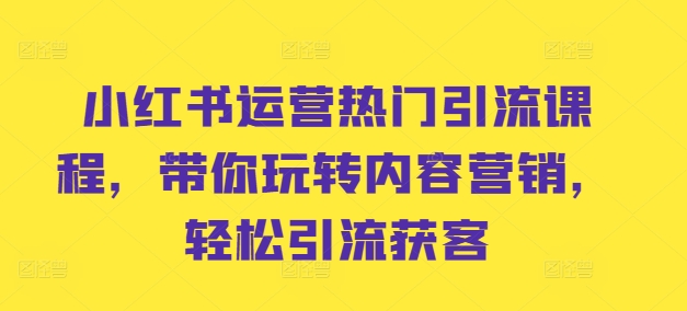 小红书运营热门引流课程，带你玩转内容营销，轻松引流获客-云创网