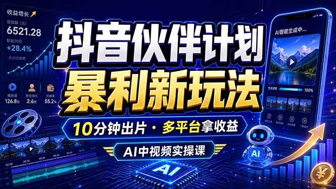 （18869期）抖音伙伴计划最新玩法，无需配音剪辑，10分钟出一条原创视频，轻松日入三位数-云创网