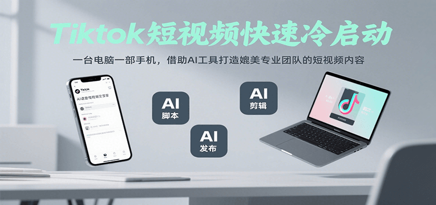 Tiktok短视频快速冷启动，一台电脑一部手机，借助AI工具打造媲美专业团队的短视频内容-云创网