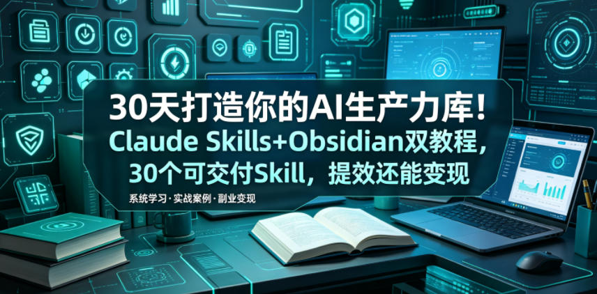 30天打造你的AI生产力库！Claude Skills+Obsidian 双教程，30 个可交付 Skill，提效还能变现-云创网