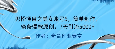男粉项目之美女账号5，简单制作，条条爆款原创，7天引流5000+-云创网