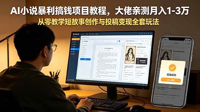 （18913期）AI小说暴利搞钱项目教程-更新，大佬亲测月入1-3万，从零教学短故事创作与投稿变现全套玩法-云创网