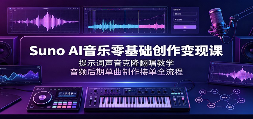 Suno AI音乐零基础创作变现课：提示词声音克隆翻唱教学，音频后期单曲制作接单全流程-云创网