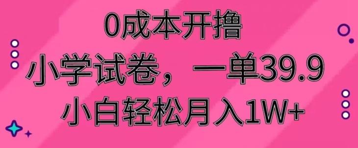 0成本开撸，小学试卷，一单39.9，小白轻松月入1W+-云创网