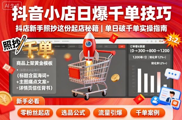 抖音小店日爆千单技巧，抖店新手照抄这份起店秘籍，单日破千单-云创网