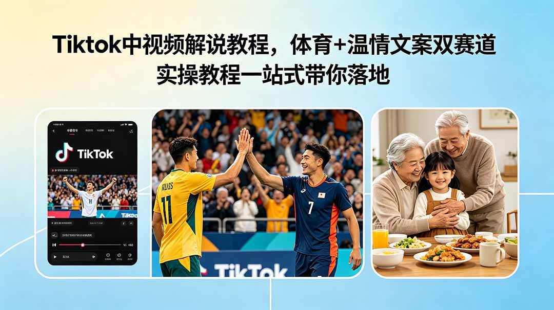 （18910期）Tiktok中视频解说教程，体育+温情文案双赛道实操教程一站式带你落地-云创网