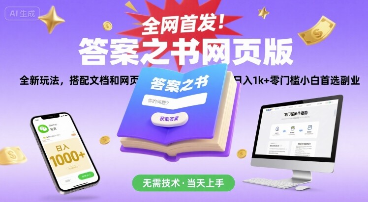 全网首发！答案之书网页版，全新玩法，搭配文档和网页，日入1k+零门槛小白首选副业【揭秘】-云创网