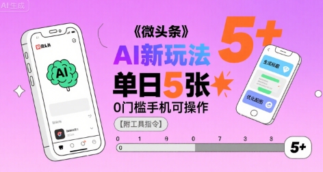 微头条AI新玩法，小白单日5张+，0门槛手机可操作【附工具指令】-云创网