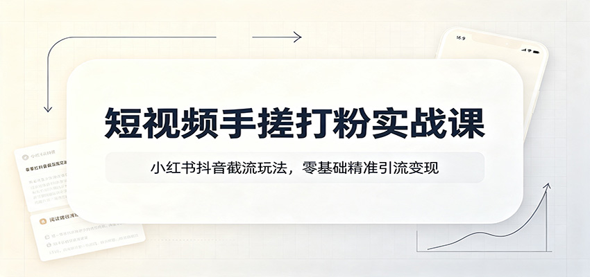 短视频手搓打粉实战课：小红书抖音截流玩法，零基础精准引流变现-云创网