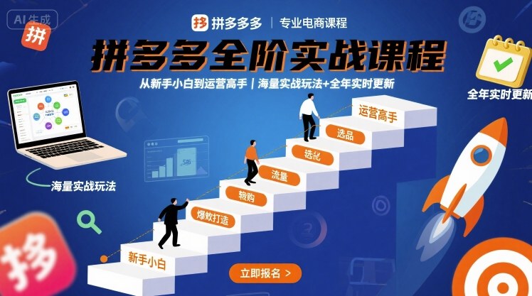 拼多多全阶实战课程，从新手小白到运营高手，海量实战玩法+全年实时更新【2025年10月更新】-云创网