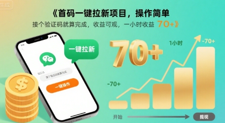 首码一键拉新项目，操作简单，接个验证码就算完成，收益可观， 一小时收益70+【揭秘】-云创网
