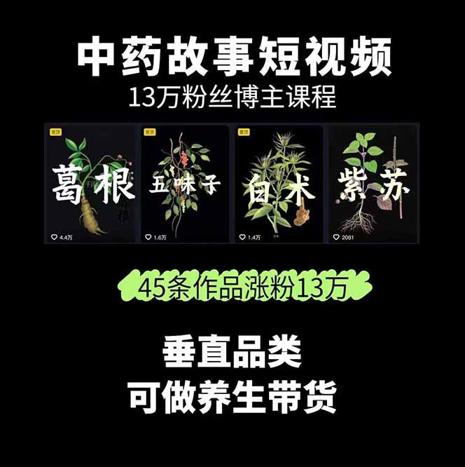 图片[1]-中草药养生赛道：AI文案+故事模板+橱带货，45条作品涨粉13w+单月变现1万+-云创网
