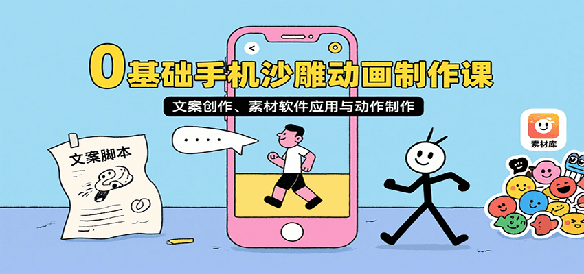 0基础手机沙雕动画制作课，文案创作、素材软件应用与动作制作-云创网