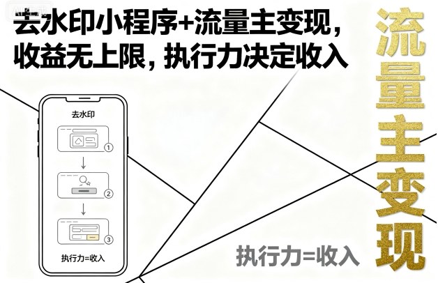 去水印小程序+流量主变现，收益无上限，执行力决定收入-云创网