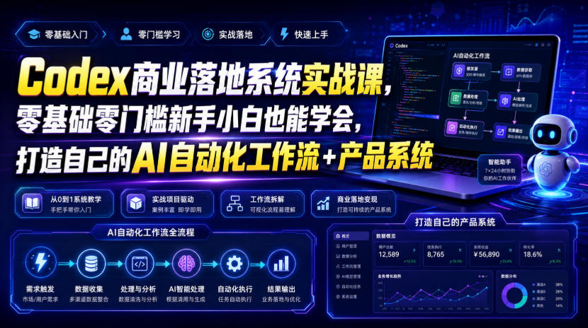 Codex商业落地系统实战课，零基础零门槛新手小白也能学会，打造自己的AI自动化工作流+产品系统-云创网