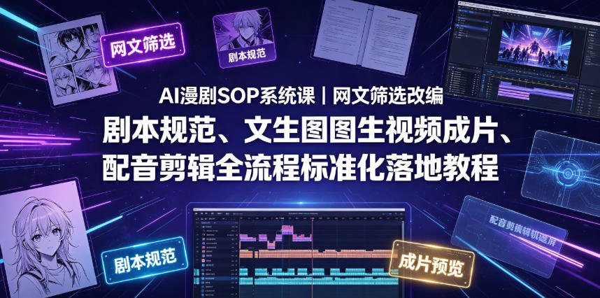 AI漫剧SOP系统课｜网文筛选改编、剧本规范、文生图图生视频成片、配音剪辑全流程标准化落地教程（更新）-云创网