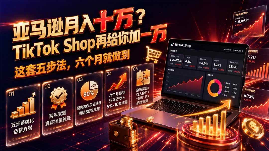 （19643期）亚马逊月入十万？TikTok Shop再给你加一万——这套五步法，六个月就做到【原创双语字幕】-云创网