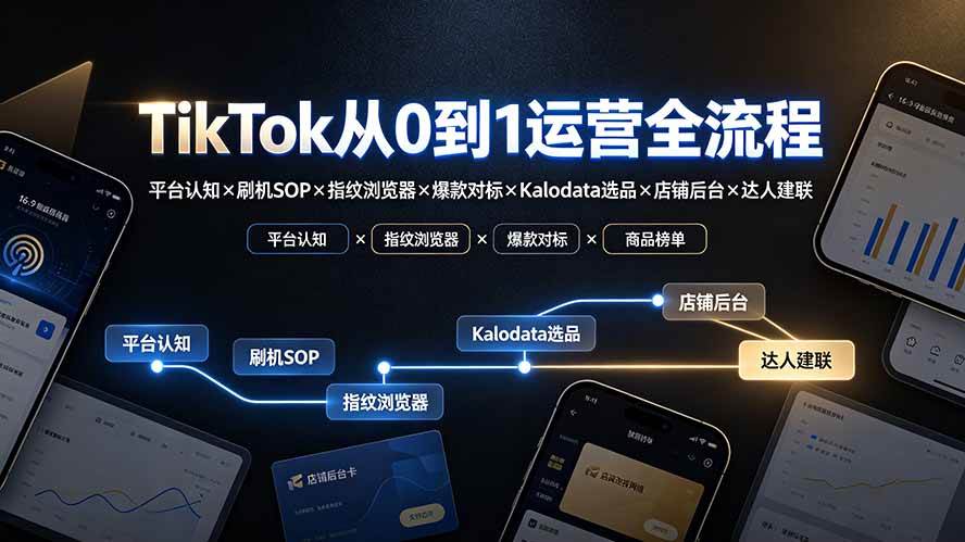 （19480期）TikTok从0到1运营全流程：平台认知×刷机SOP×指纹浏览器×爆款对标×Kalodata选品×店铺后台×达人建联-云创网