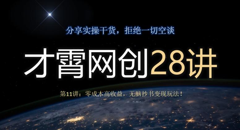 才霄网创28讲第11讲：零成本高收益，无脑抄书变现玩法！-云创网