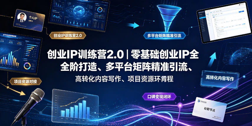 创业IP训练营2.0｜零基础创业IP全阶打造、多平台矩阵精准引流、高转化内容写作、项目资源对接与口碑变现闭环课程-云创网