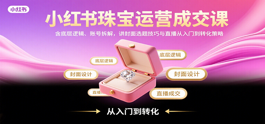 小红书珠宝运营成交课：含底层逻辑、账号拆解，讲封面选题技巧与直播从入门到转化策略-云创网