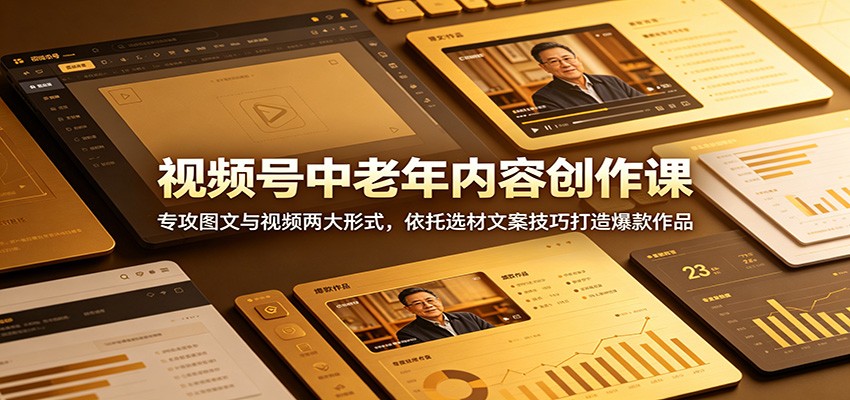 视频号中老年内容创作课：专攻图文与视频两大形式，依托选材文案技巧打造爆款作品-云创网