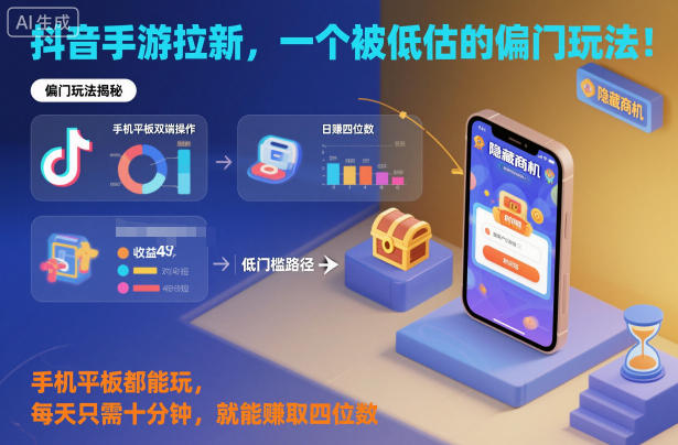 抖音手游拉新，一个被低估的偏门玩法！手机平板都能玩，每天只需十分钟，就能賺取四位数【揭秘】-云创网