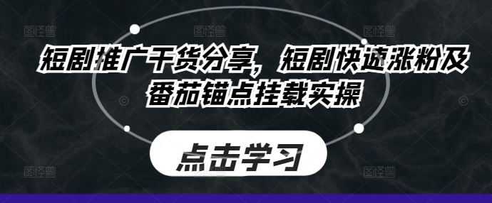 短剧推广干货分享，短剧快速涨粉及番茄锚点挂载实操-云创网