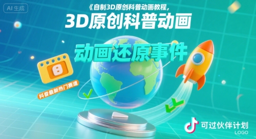 自制3D原创科普动画教程，动画还原事件，抖音最新热门赛道，可过伙伴计划-云创网