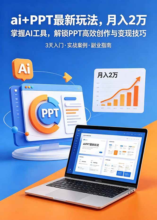 （18881期）ai+PPT最新玩法，月入2万掌握AI工具，解锁PPT高效创作与变现技巧3天入门，实战案例·副业指南-云创网