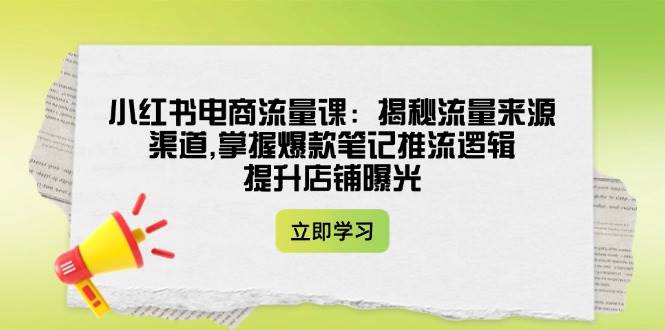 小红书电商流量课：揭秘流量来源渠道,掌握爆款笔记推流逻辑,提升店铺曝光-云创网
