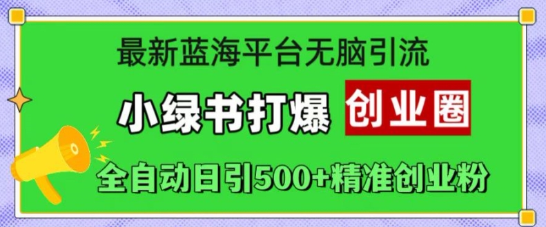 最新蓝海平台无脑引流，小绿书打爆创业圈，全自动日引500+精准创业粉-云创网