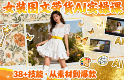 女装图文带货的AI实操课，覆盖38个实用技能，快速提升素材制作效率-云创网