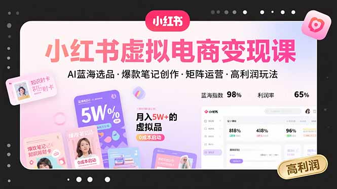 小红书虚拟电商变现课，AI蓝海选品，爆款笔记创作，矩阵运营，高利润玩法-云创网