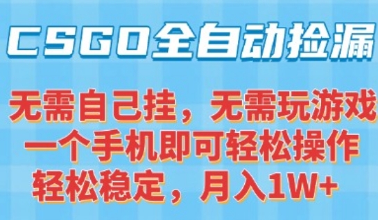 CSGO自动捡漏项目，最新独家玩法，一个手机可操作，新手小白轻松月入1W+，操作简单易上手【揭秘】-云创网