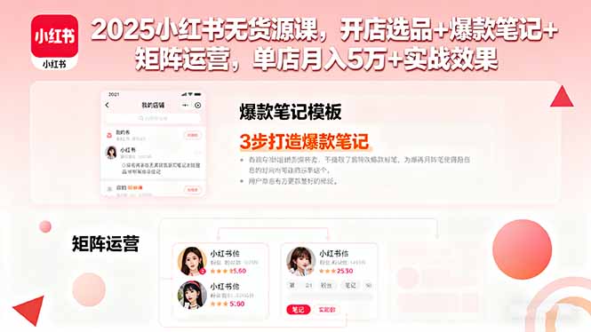 2025小红书无货源课，开店选品+爆款笔记+矩阵运营，单店月入5万+实战效果-云创网