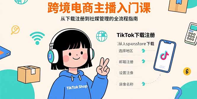 跨境电商主播入门课，TikTok下载注册，支付工具配置，社媒账号管理全流程-云创网