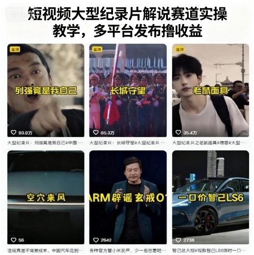 短视频大型纪录片解说赛道实操教学，多平台发布撸收益-云创网