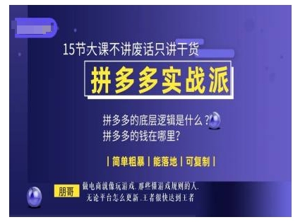 朋哥电商(拼多多实战派)，15节大课不讲废话只讲干货，简单粗暴 能落地 可复制-云创网