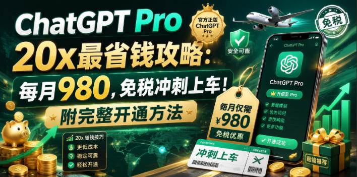 （18790期）ChatGPT Pro 20x 最省钱攻略：每月980，免税冲刺上车！附完整开通方法-云创网