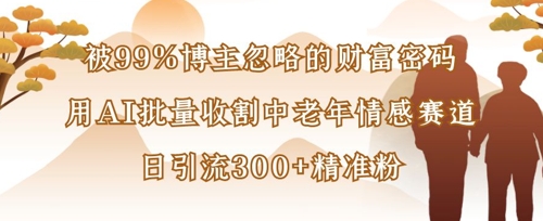被99%博主忽略的财富密码：用AI批量收割中老年情感赛道，日引流300+精准粉-云创网